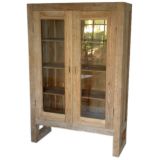 Large Block Teak Bookcase with Double Glass Doors