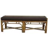 Rattan Bench with Stretcher in Brown Linen