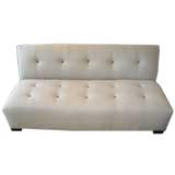 Linen Banquette with Leather Tufting
