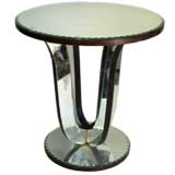 Deco Round Wood Side Table with Mirror Top and Base