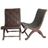 Pair of Vintage Woven Brown Leather Fireside Chafuesses