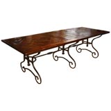 Dining Table with Antique French Parquet Floor Top