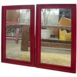 Pair of 1950's, French Bistro Mirrors with Red Velvet Frames
