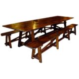 Antique Belgian Pine Board Top Dining Table