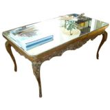 French Gilt Carved Wood Mirror Top Coffee Table