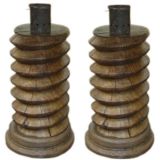 Pair of French Wine Press Wood Lamps