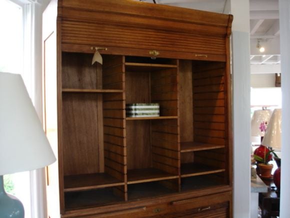 Oak Directoire Style Desk with Tambour Sliding Doors