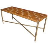 Woven Leather Bench with Hand Hammered Iron Frame Woven Leather Bench with Hand Hammered Iron Frame