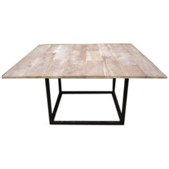 60" Square Teak Top Dining Table with Metal Base
