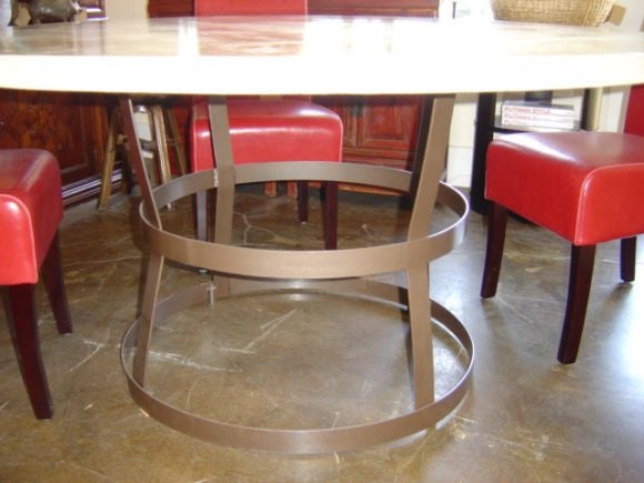 Round Concrete Top Dining Table on Iron Cage Base