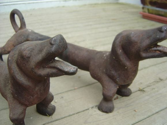 American Pair of Dachshund Firedog Andirons