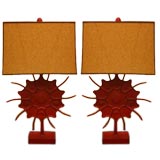 Pair of Red Circular Fan Metal Lamps