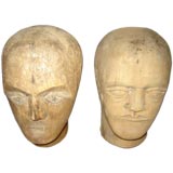 French Carved Wooden Heads