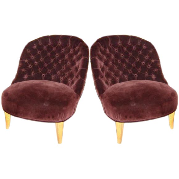 Pair of French Tufted Back Chairs For Sale