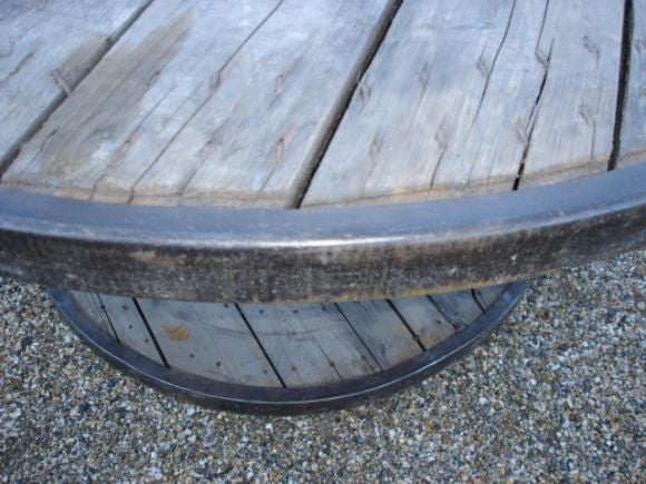 Round Belgian Spool Table with Round Base with Metal Banding, Circa 1900<br />
59
