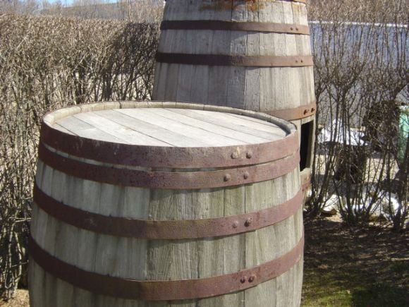 Pair of Large Scale Wood Barrels with Metal Bandings/Large 72