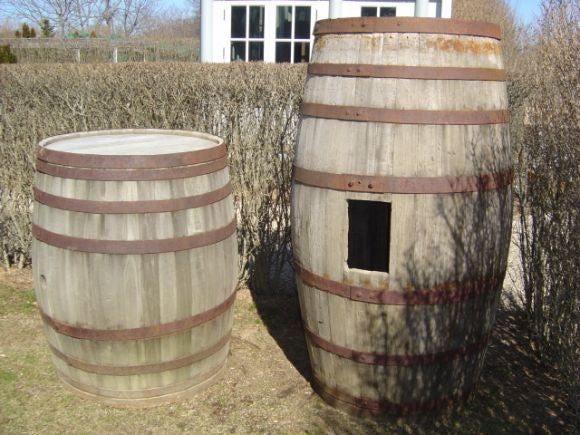 Mid-20th Century Wood Barrels with Metal Bandings