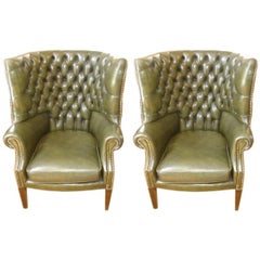Vintage Pair of Barrel Back Leather Chairs