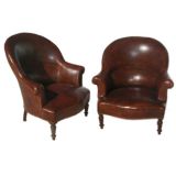 Pair of High Back Leather Club Chairs