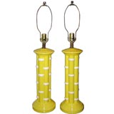 Pair of Vintage Yellow Ceramic Bamboo Table Lamps