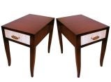 Pair of Widdicomb SideTables in Walnut w/ faux Parchment Drawer