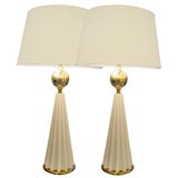Pair of Italian 1950
s Ceramic and Brass Lamps