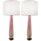 Pair of Seguso Pink into Blue Glass Lamps