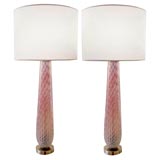 Pair of Seguso Pink into Blue Glass Lamps