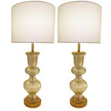 Pair of Large Barovier Fluted Glass Lamps