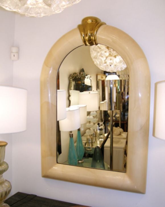American Large Goat Skin Mirror with Brass Detail For Sale