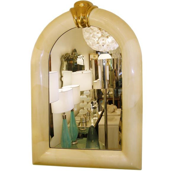 Large Goat Skin Mirror with Brass Detail For Sale
