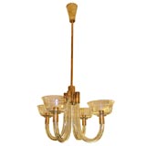 Documented 1941 Venini Brass and Pale Amber Glass Chandelier