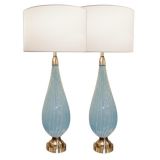 Pair of Barovier Robins Egg Blue Glass Lamps