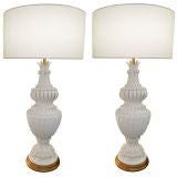 Pair of  Italian White Ceramic Floral Lamps
