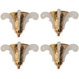Set of 4 French 30's Brass Sconces with Glass Plumes