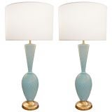 Pair of Barovier Robins Egg Blue& Gold Controlled Bubble Lamps