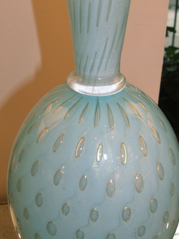 Pair of Barovier Robins Egg Blue& Gold Controlled Bubble Lamps