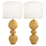 Pair of Barovier Large Fluted Gold Glass Ball Lamps