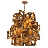 Large Metal Cubist Chandelier attributed to Paul Evans