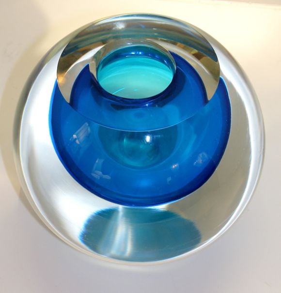 Flavio Poli for Seguso Blue and Clear Glass Vessel at 1stdibs
