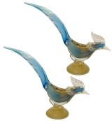 Pair of Barovier Blue &Gold Glass Birds