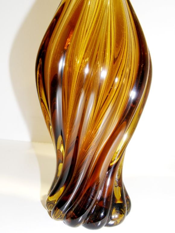 Large Seguso Amber Fluted Bottle with Stopper