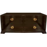 Pierre Cardin Chocolate Brown Laquered Dresser with Gold Pulls