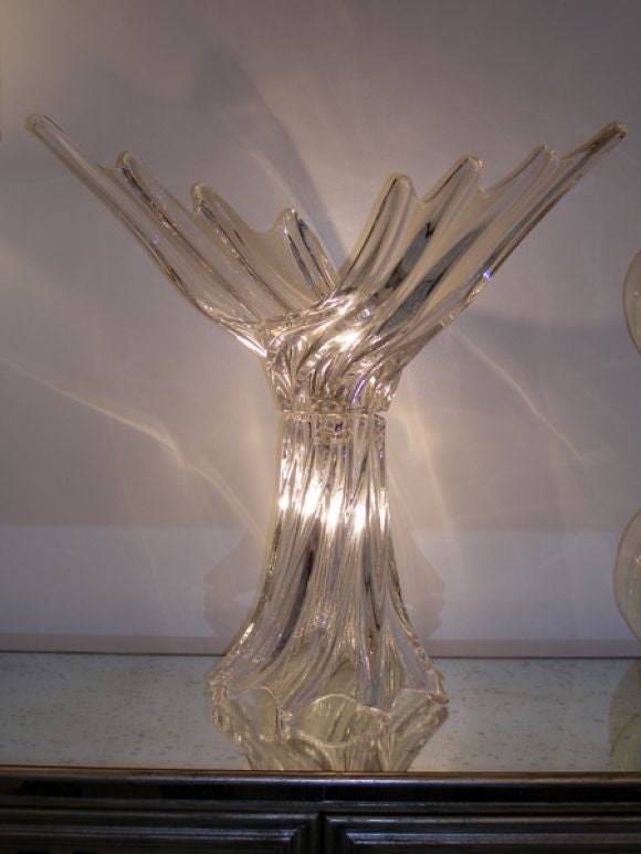 Pair of 1970's Daum Crystal Torchieres