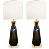 Signed pair of Nils Landberg for Orrefors Glass Lamps