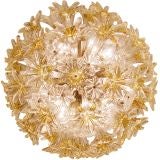Vintage Large Venini Clear and Amber Glass Flower Chandelier