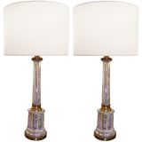 Pair of Crackled Mercury Glass Column Lamps