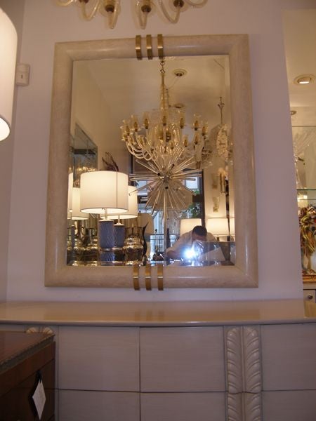 Bleached oak mirror with solid brass details