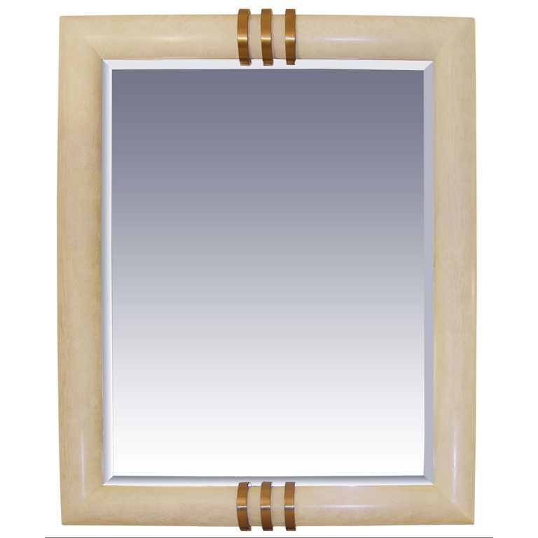 Bleached Oak Mirror with Solid Brass Details