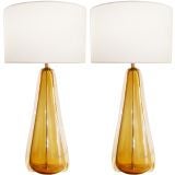 Vintage Pair of Large Seguso Amber & Clear Glass Lamps